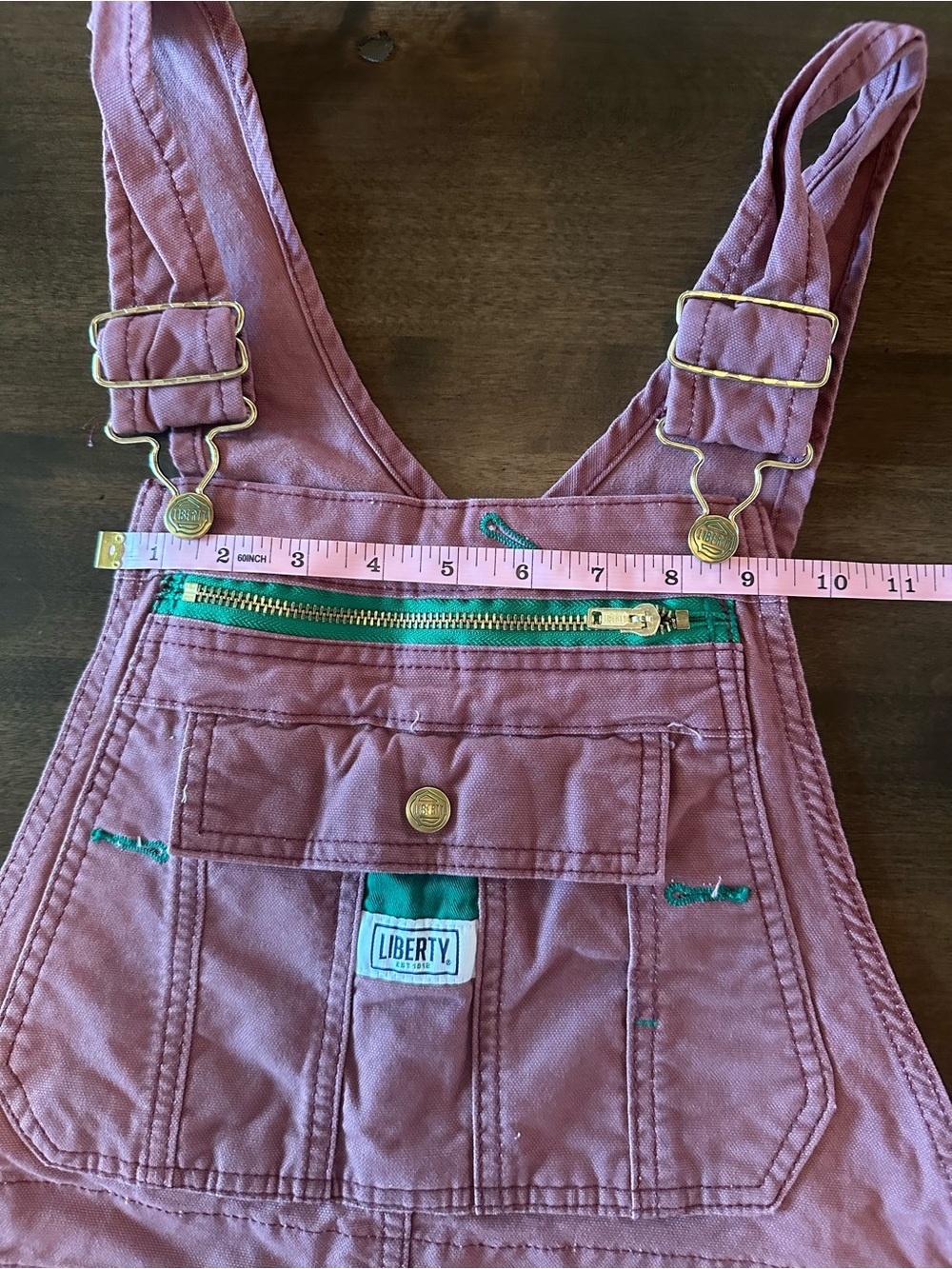Liberty Rose-Pink Overalls with green accents Size S - Picture 15 of 15